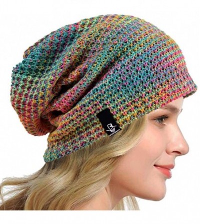 Berets Women's Slouchy Beanie Knit Beret Skull Cap Baggy Winter Summer Hat B08w - Green/Yellow/Pink - C218UZ573M9