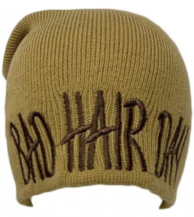 Skullies & Beanies Long Beanie with Bad Hair Day Embroidery - Tan - CY18M7QYKRE