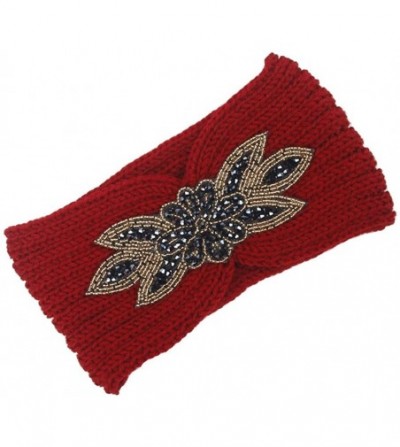 Headbands Bohemia Headband- Women Diamond Knitting Handmade Keep Warm Hairband - Red - C1186RIHIMU
