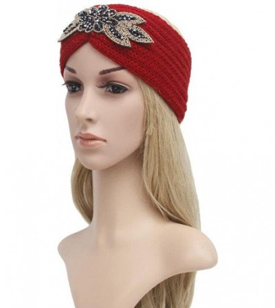 Headbands Bohemia Headband- Women Diamond Knitting Handmade Keep Warm Hairband - Red - C1186RIHIMU