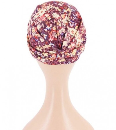 Skullies & Beanies Women Pleated Twist Turban African Printing India Chemo Cap Hairwrap Headwear - Purple1 - CX18WZZOAT3