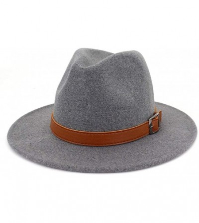 Fedoras Women Wide Brim Wool Fedora Panama Hat with Belt Buckle - X-ligth Gray - CP18XS892QY