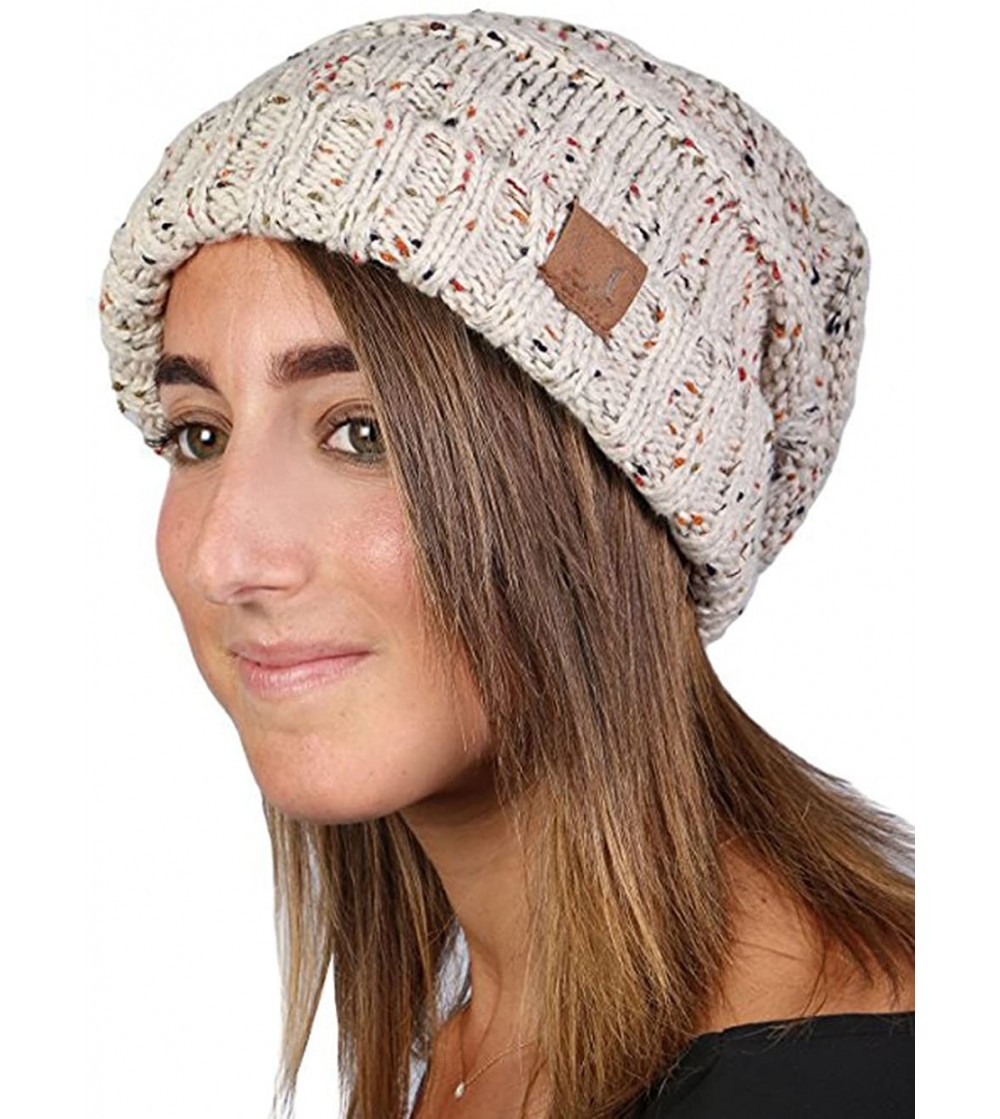 Skullies & Beanies Lady Winter Warm Baggy Skiing Mix Color Knit Spot Wrap Cap Dot Head Hat Black - Beige - CK188975HZ8