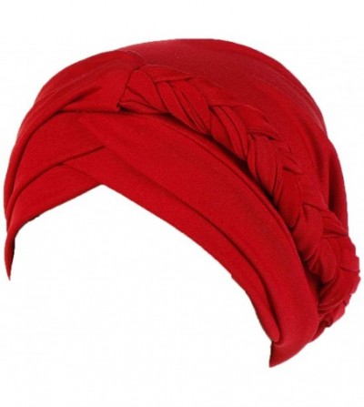 Skullies & Beanies Chemo Cancer Head Hat Cap Ethnic Bohemia Pre-Tied Twisted Braid Hair Cover Wrap Turban Headwear - A Red - ...