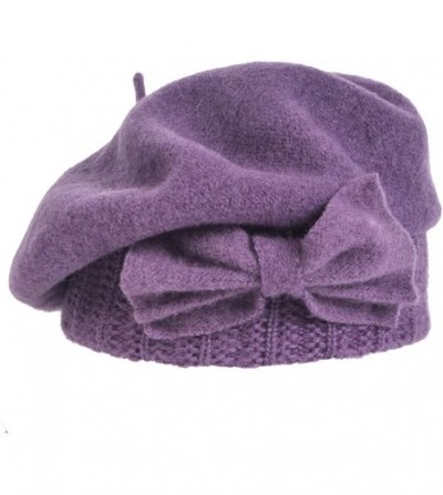 Berets Lady French Beret 100% Wool Beret Chic Beanie Winter Hat HY023 - Knit-purple - CQ12N3ZEKPV