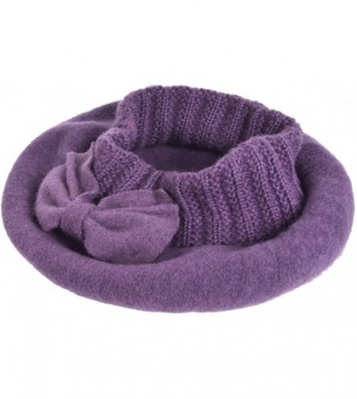 Berets Lady French Beret 100% Wool Beret Chic Beanie Winter Hat HY023 - Knit-purple - CQ12N3ZEKPV