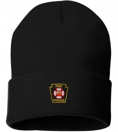 Skullies & Beanies Fire Police Outline Custom Personalized Embroidery Embroidered Beanie - Black - C812NBZESKX
