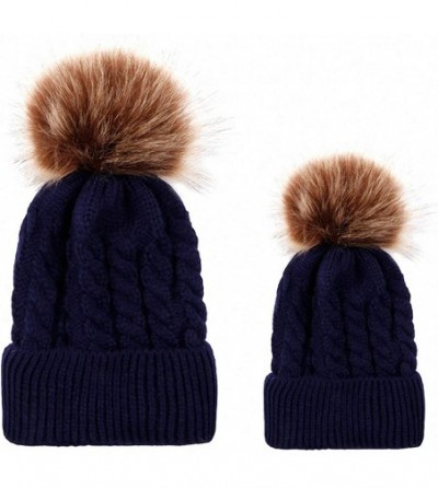 Skullies & Beanies 2PCS Mother&Baby Hat Parent-Child Hat Family Matching Cap Winter Warmer Knit Wool Beanie Ski Cap - 01navy ...