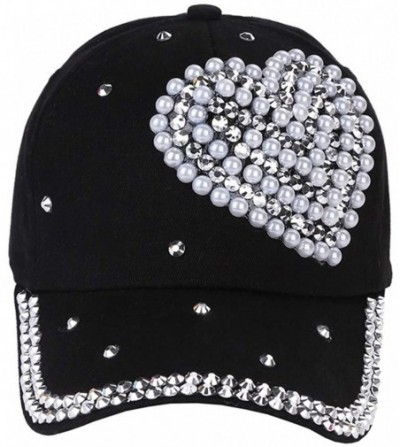 Baseball Caps Women Hats- Women Baseball Cap Breathable Cotton Snapback Sports Sun Cap Rhinestone Heart Fashion Hat - CC18QZX...