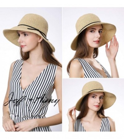 Sun Hats Womens UPF 50 Summer Straw Beach Sun Hat Wide Brim Fashion Fedora Packable & Adjustable - 89311beige - CZ18NYK75U0