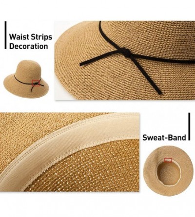 Sun Hats Womens UPF 50 Summer Straw Beach Sun Hat Wide Brim Fashion Fedora Packable & Adjustable - 89311beige - CZ18NYK75U0