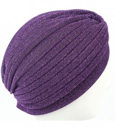Sun Hats Shiny Turban Hat Headwraps Twist Pleated Hair Wrap Stretch Turban - Wine Red Paillette - C918ARN84W0