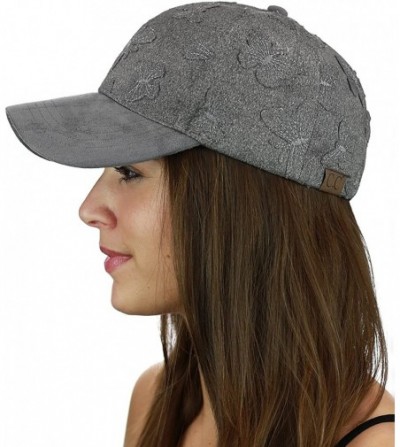 Baseball Caps Women's Butterfly Pattern Faux Suede Adjustable Precurved Baseball Cap Hat - Gray - CG17XXG32RE