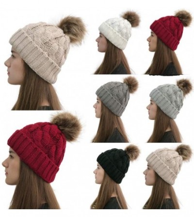 Skullies & Beanies 2020 New Women Casual Solid Stitching Outdoor Plush Ball Hats Crochet Knit Beanie Cap - Beige - CM192DLAUSX