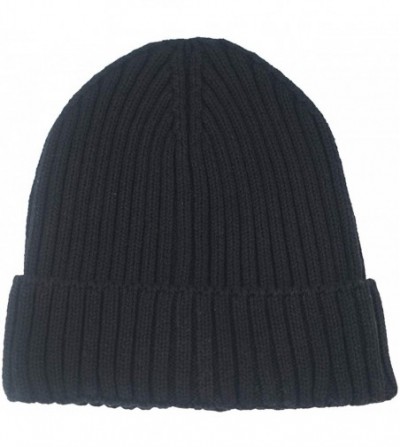 Skullies & Beanies Mens Womens Daily Beanie Hat Rib Knitted Cotton Winter Caps - Pure Black - C91925H8G9Z