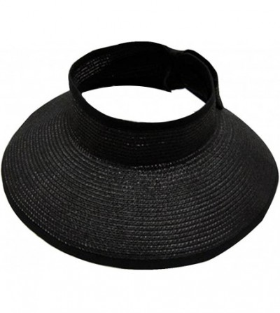 Visors Lullaby Women's UPF 50+ Packable Wide Brim Roll-Up Sun Visor Beach Straw Hat - Black - C5183AY7RZC