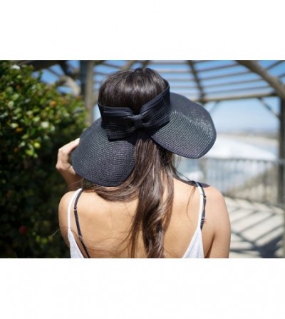Visors Lullaby Women's UPF 50+ Packable Wide Brim Roll-Up Sun Visor Beach Straw Hat - Black - C5183AY7RZC