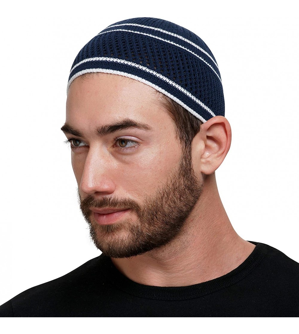 Skullies & Beanies 100% Cotton Skull Cap Chemo Kufi Under Helmet Beanie Hats in Solid Colors and Stripes - CM18RHS0IT3