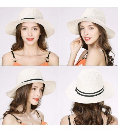 Fedoras Mens Womens Packable Straw Derby Panama Ribbon Band Sun Hat Fedora Summer - 00714white - CX18SNW5IYN