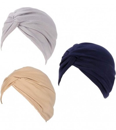 Skullies & Beanies 3Pack Womens Chemo Hat Beanie Turban Headwear for Cancer Patients - Gray Khaki Navy Blue - CT198AYZ5U9