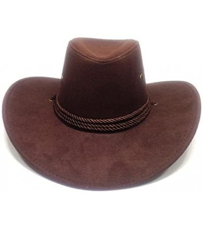 Cowboy Hats Men's Boys Western Cowboy Faux Felt Outback Hat with Drawstring for Party Fancy Dress - Brown - C918CNTOE9S