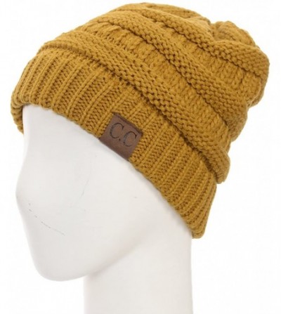 Skullies & Beanies USA Trendy Warm Chunky Soft Stretch Cable Knit Slouchy Beanie - Mustard - CL120J4P7LP