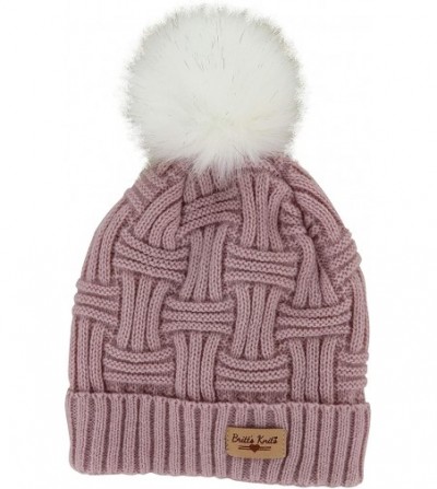 Skullies & Beanies Women's Plush-Lined Knit Hat with Pom - Blush - CD18HAY0T2X