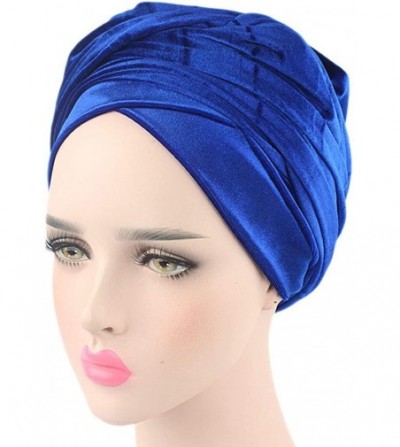 Headbands Women Velvet Turban Hat Headwrap Headscarf Headband Long Head Wrap Hijab Scarf - Bc Royal Blue - CW18YGC4U35