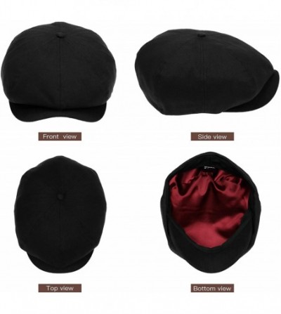 Newsboy Caps Newsboy Hats Men Flat Cap Gatsby Snap Classic Herringbone Twill Vintage 8 Panel Hat - Black - CQ19854CK7C