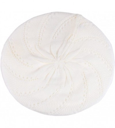 Berets Chic Parisian Style Soft Lightweight Crochet Cutout Knit Beret Beanie Hat - Swirl White - CG12MX1GOJW