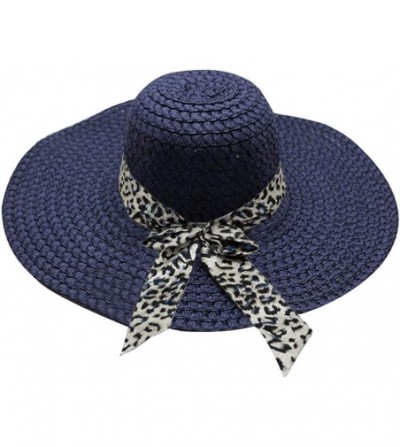Sun Hats Women Colorful Big Brim Straw Bow Hat Sun Floppy Wide Brim Hats Beach Cap - Navy-leopard Print - C418UUI6MU8