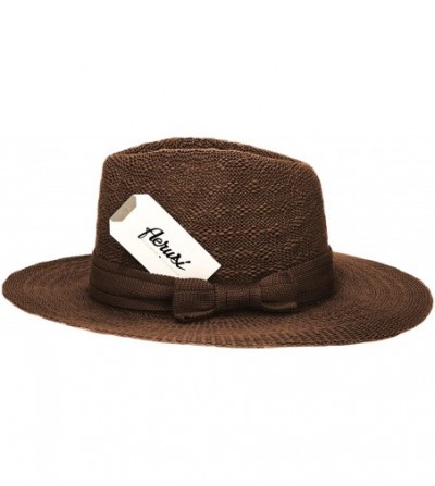 Sun Hats Women's Straw Sun Hat Fedora Trilby Panama Jazz Hat with Bow Band - Brown - CE182M9ZA7O