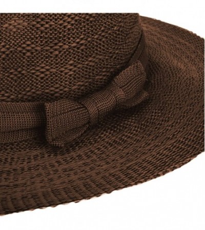 Sun Hats Women's Straw Sun Hat Fedora Trilby Panama Jazz Hat with Bow Band - Brown - CE182M9ZA7O