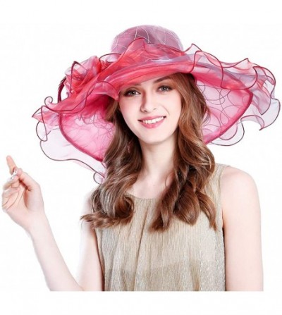 Sun Hats Women's Organza Kentucky Derby Hat Ruffles Creative Hat UV Protection Organza Mesh Hat - Red - C218NUK0R4S