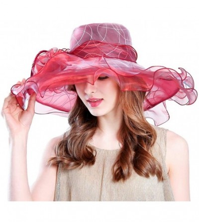 Sun Hats Women's Organza Kentucky Derby Hat Ruffles Creative Hat UV Protection Organza Mesh Hat - Red - C218NUK0R4S