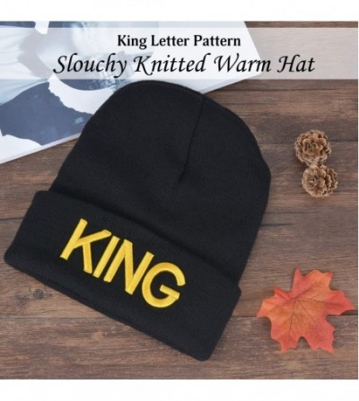 Skullies & Beanies Women's Knitted Hat Fashion Casual Letter Decor Winter Warm Hat Beanie Hat (Silver King) - Golden King - C...