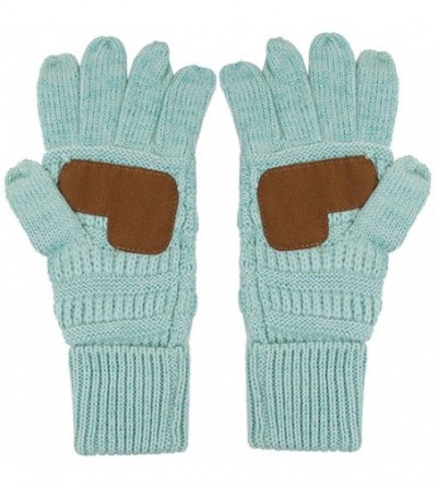 Skullies & Beanies 3pc Set Trendy Warm Chunky Soft Stretch Cable Knit Pom Pom Beanie- Scarves and Gloves Set - Metallic Mint ...