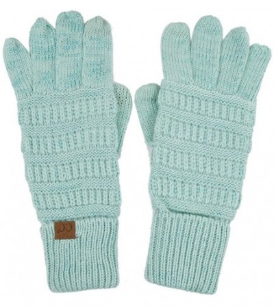 Skullies & Beanies 3pc Set Trendy Warm Chunky Soft Stretch Cable Knit Pom Pom Beanie- Scarves and Gloves Set - Metallic Mint ...