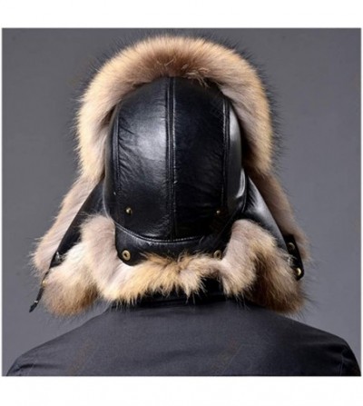 Skullies & Beanies Men's Aviator Bomber Hat Faux Fur Leather Top Style Cap - Black - C6189HIWC2Y