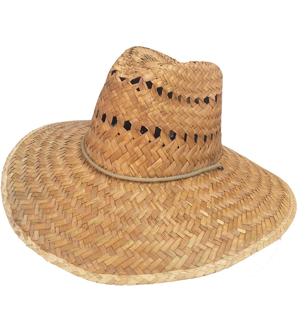 Sun Hats Headchange Wide Brim Lifeguard Hat Mexican Straw Beach Sun Summer Surf Safari - Brown Safari / Self Bound - CO18X73Q048