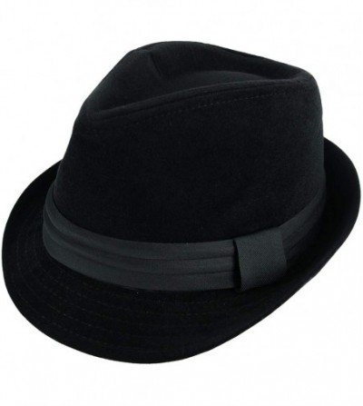 Fedoras Velvet Fedora Hat with Pleated Hatband - Black - CF18ZYC955R