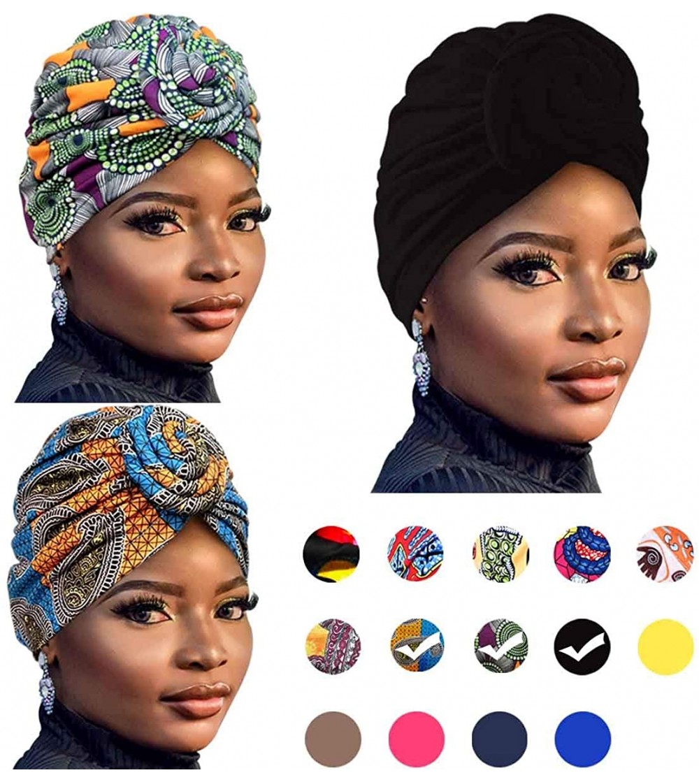 Skullies & Beanies Women Pre-Tied Bonnet Turban for Women Printed Turban African Pattern Knot Headwrap Beanie - CU192UWHG3L