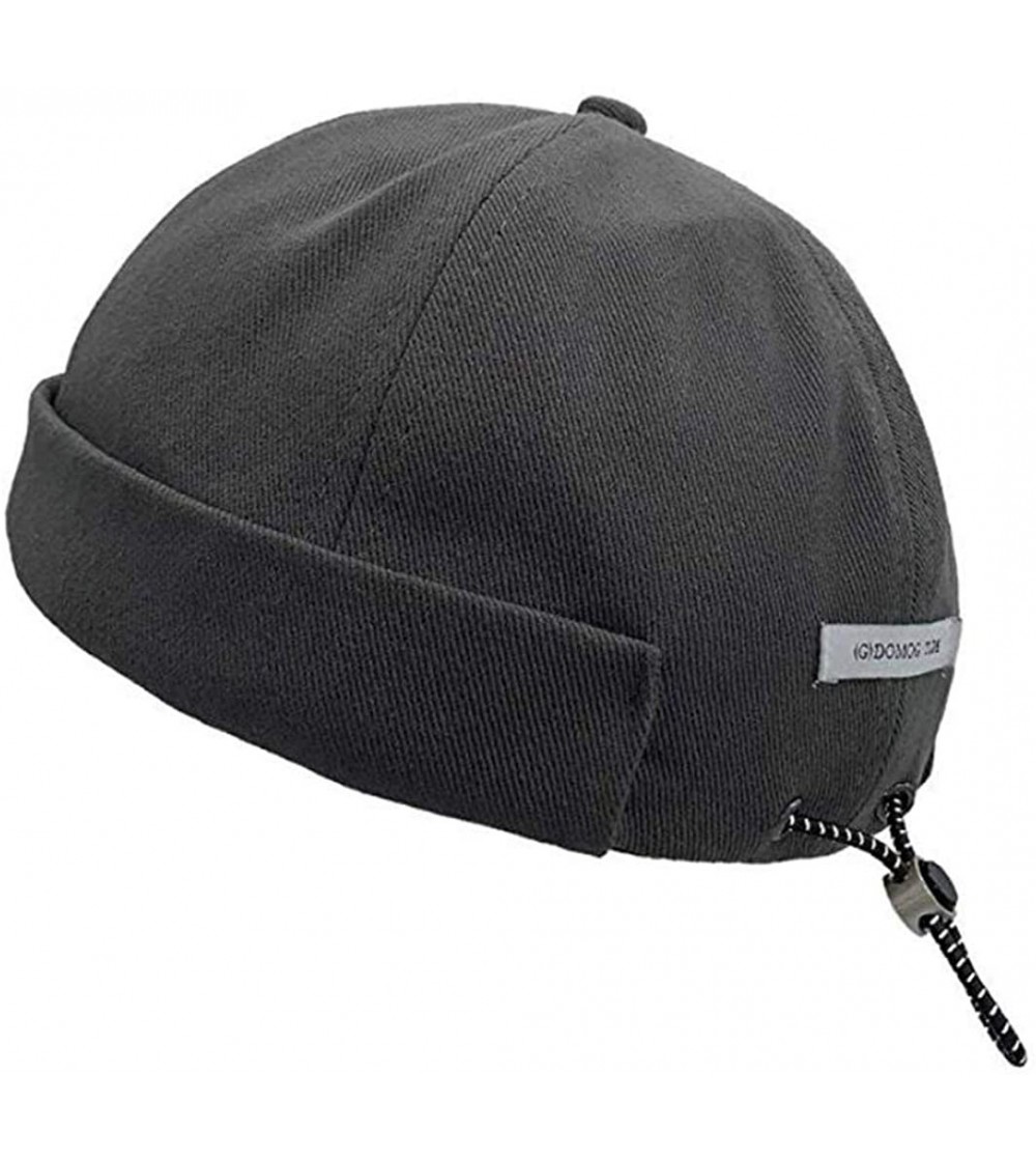 Skullies & Beanies Unisex Beanie Cotton Docker Brimless Hat Rolled Cuff Harbour Hat with Drawstring - H-grey - C119448WME2