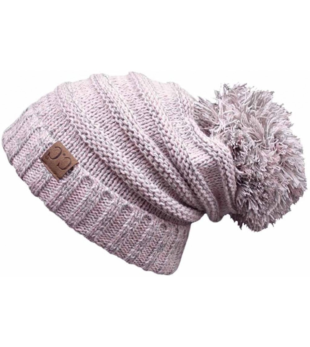 Skullies & Beanies Exclusives Unisex Oversized Slouchy Beanie with Pom Pom - Rose - C112LHEDX7B