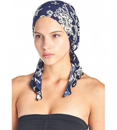 Skullies & Beanies Pre Tied Bandana Turban Chemo Head Scarf Sleep Hair Cover Hat - Denim Off-white - CN1863ART3Q