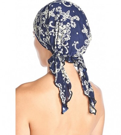 Skullies & Beanies Pre Tied Bandana Turban Chemo Head Scarf Sleep Hair Cover Hat - Denim Off-white - CN1863ART3Q