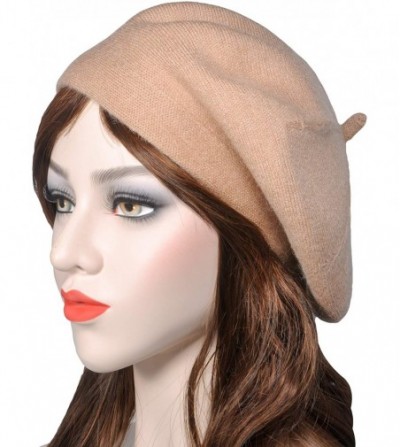Berets French Beret hat- Reversible Solid Color Cashmere Knit Warm Beret Cap for Womens Girls - Twist Camel - CF18WHSNK2R