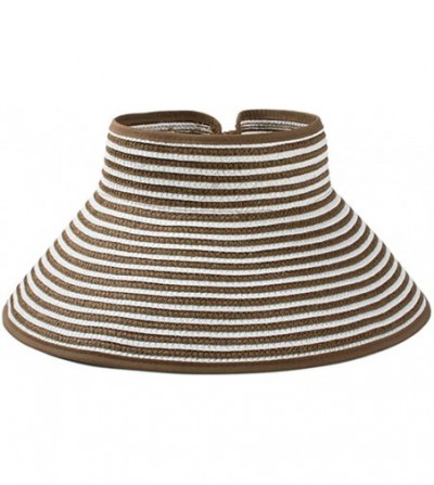 Sun Hats Women's Summer Foldable Straw Sun Visor w/Cute Bowtie Comfortable Beach Cap - Stripe Coffee - CV196ES9HMT