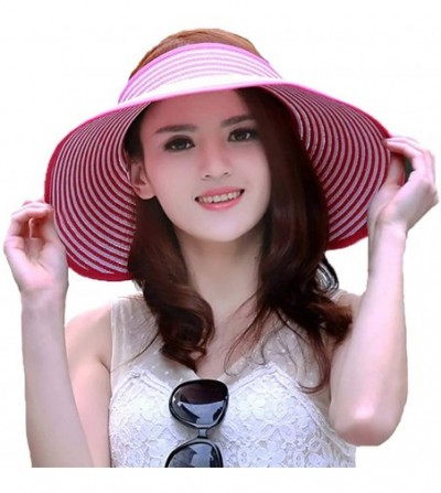 Sun Hats Women's Summer Foldable Straw Sun Visor w/Cute Bowtie Comfortable Beach Cap - Stripe Coffee - CV196ES9HMT