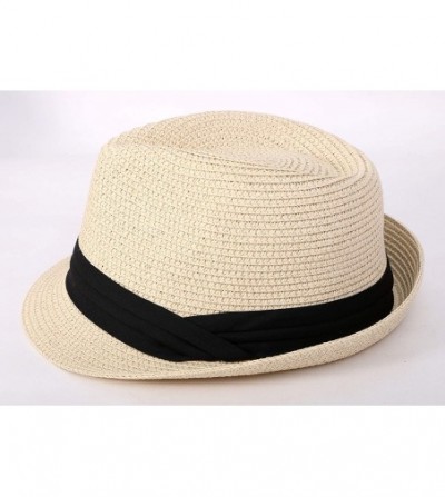 Visors Beach Straw Fedora Hat w/Solid Hat Band for Men & Women - Natural - CV17WY2GSWL